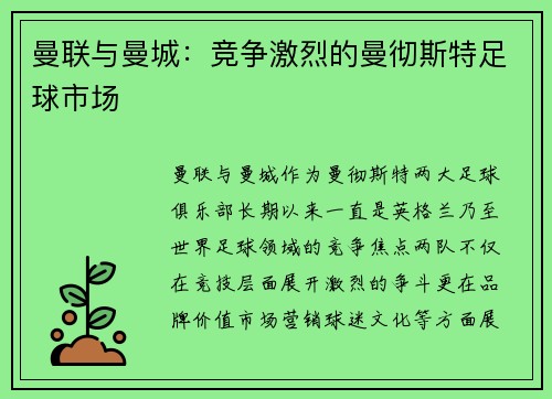 曼联与曼城：竞争激烈的曼彻斯特足球市场